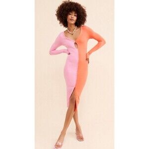 Atoir Women Dress Sweater Bodycon The Saturn Pink Orange Colorblock Preppy Sz 8
